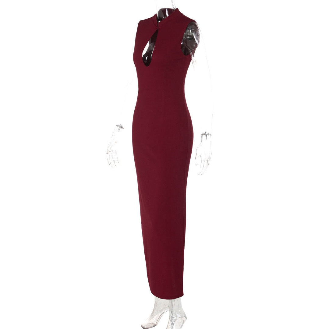 Elegant fitted maxi dress with buckle closure design - IRENA