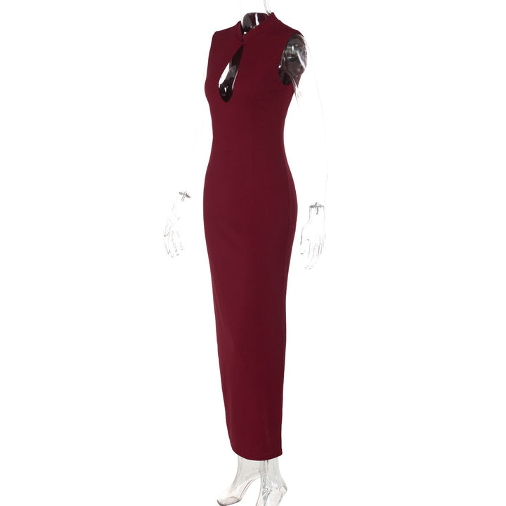 Elegant fitted maxi dress with buckle closure design - IRENA