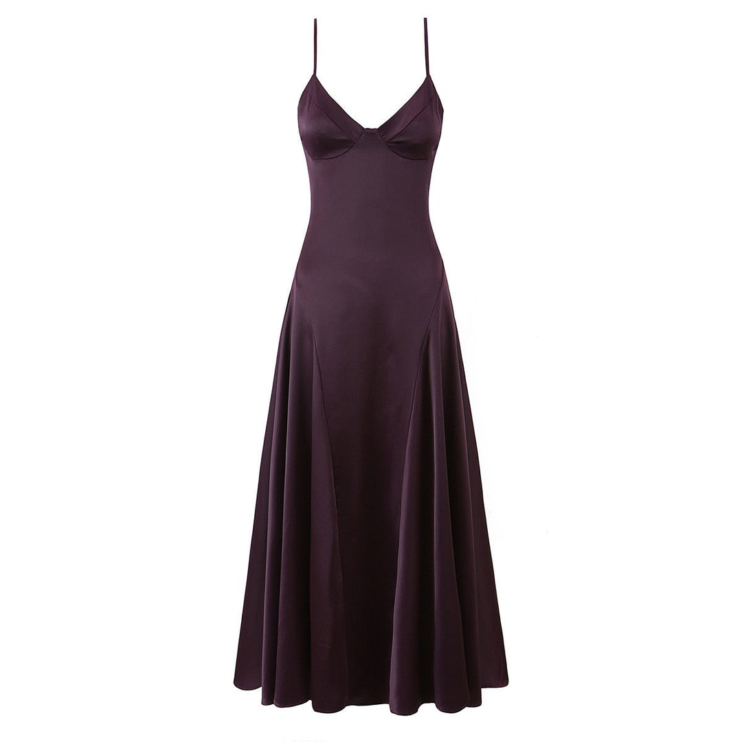 Satin maxi dress with back ties for a fitted waist – HILAY