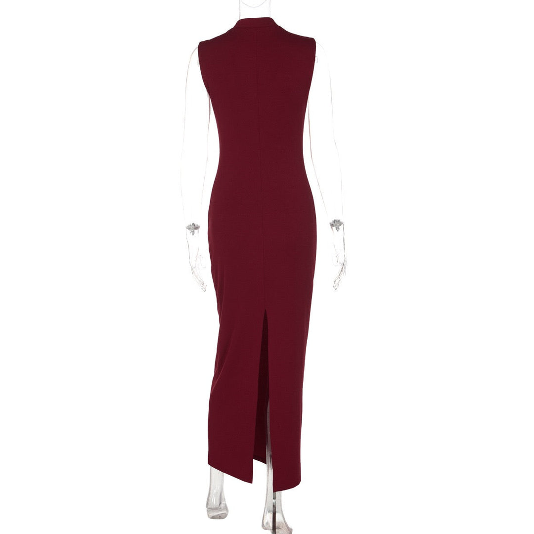 Elegant fitted maxi dress with buckle closure design - IRENA