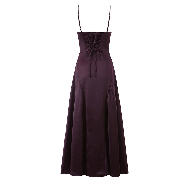 Satin maxi dress with back ties for a fitted waist – HILAY