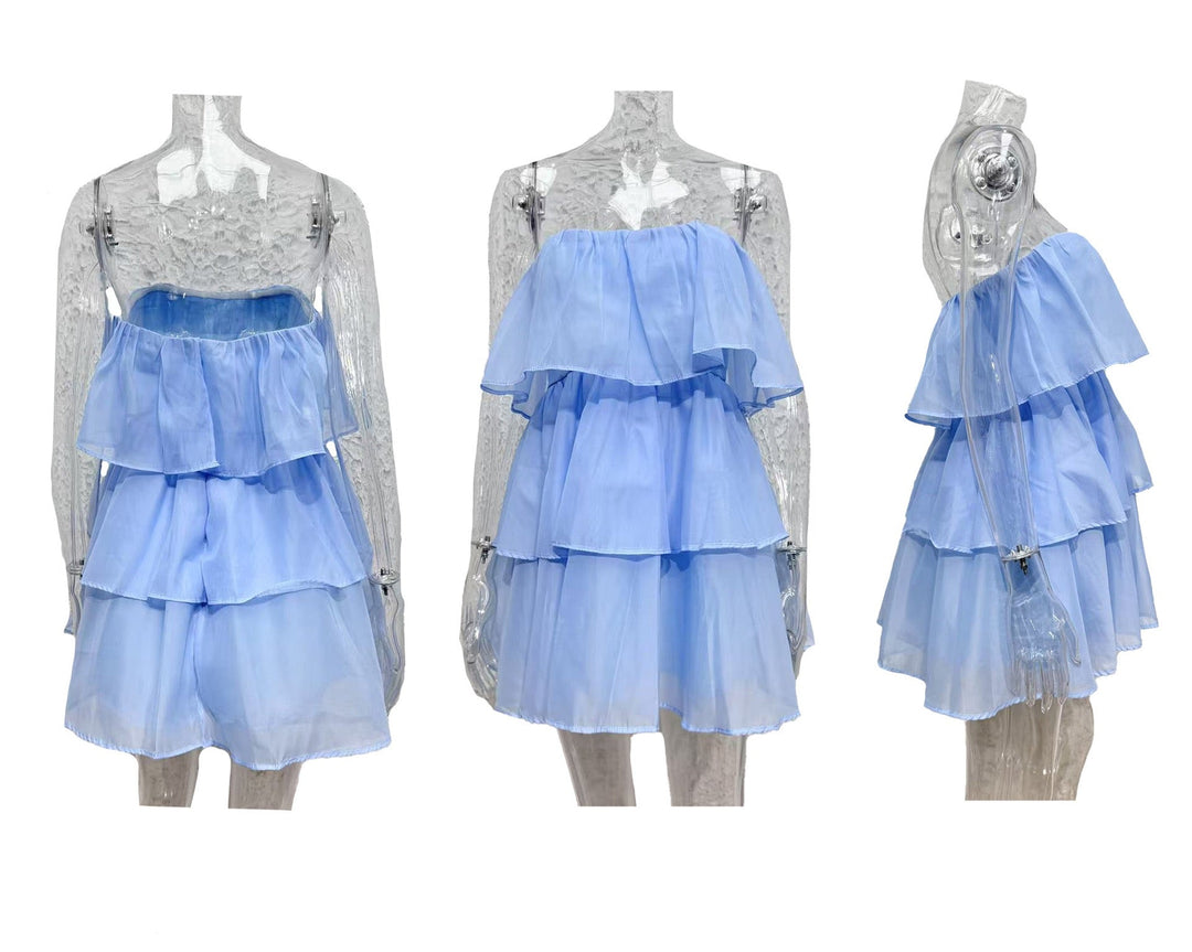 Jenny strapless tiered chiffon ruffle mini dress