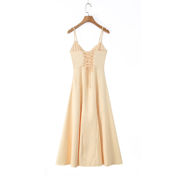 Satin maxi dress with back ties for a fitted waist – HILAY