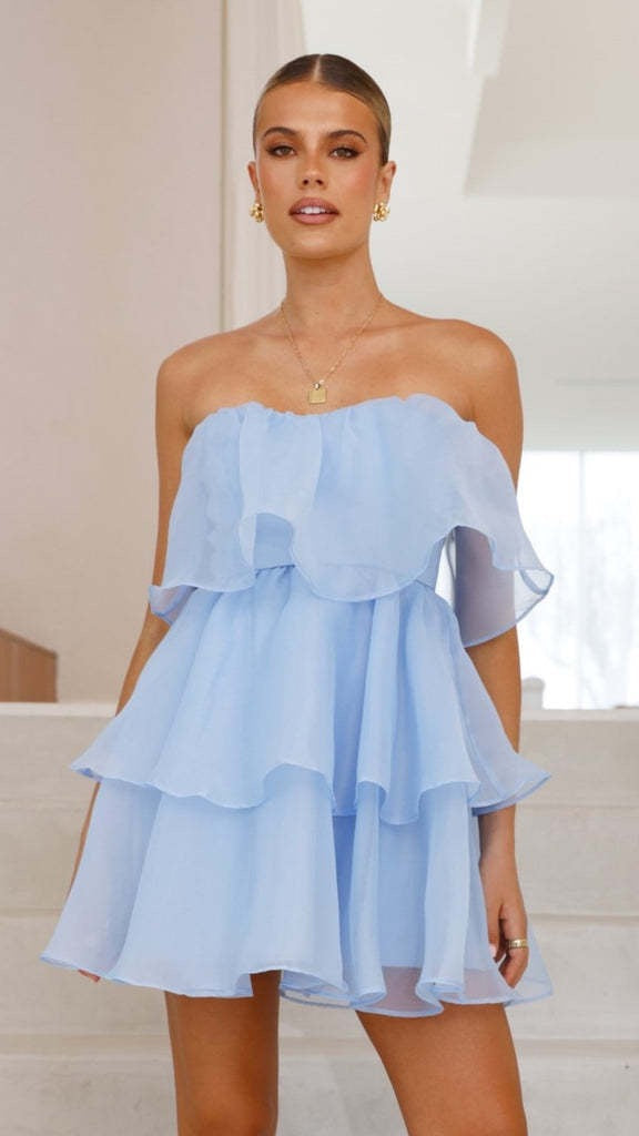 Jenny strapless tiered chiffon ruffle mini dress
