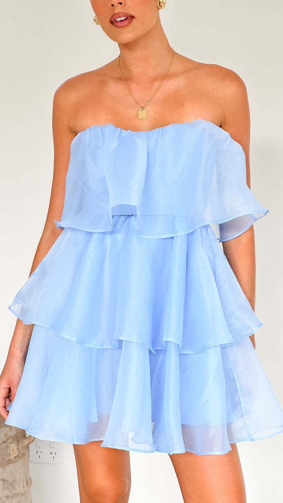 Jenny strapless tiered chiffon ruffle mini dress