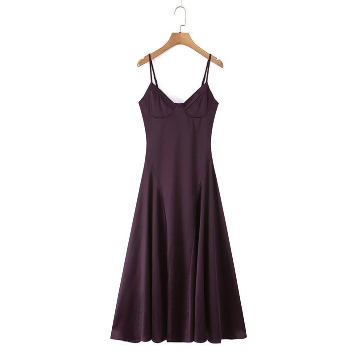 Satin maxi dress with back ties for a fitted waist – HILAY