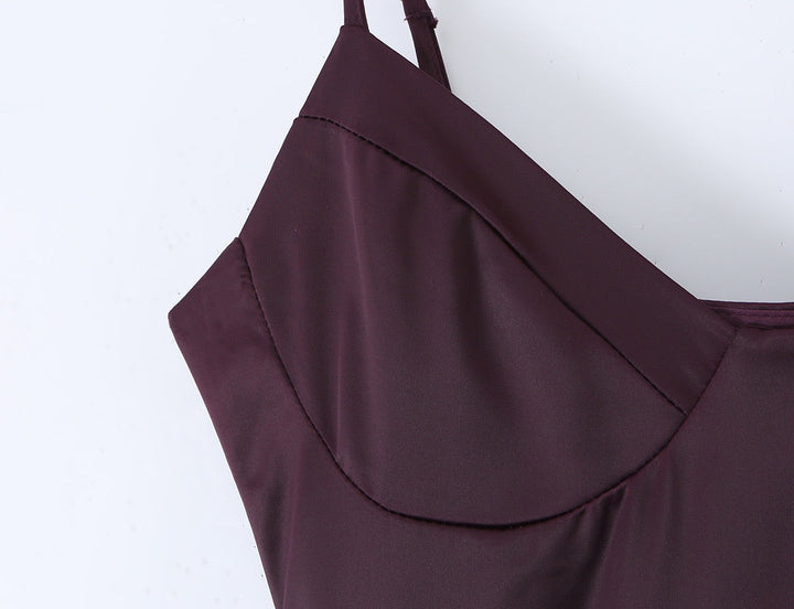 Satin maxi dress with back ties for a fitted waist – HILAY