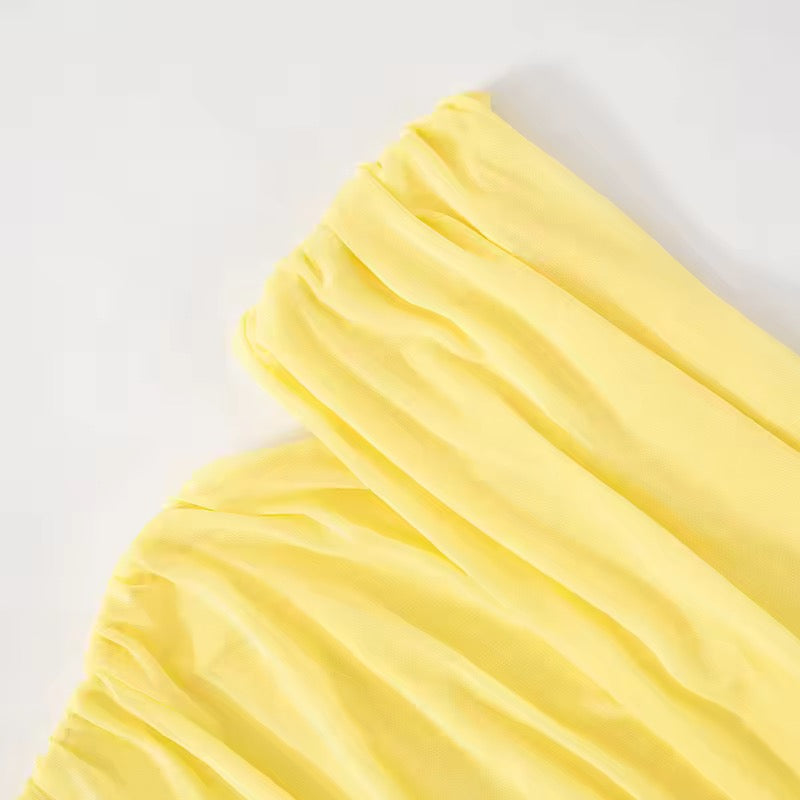 שמלת מקסי כיווצים בעיצוב רשת וכתפיים חשופות - קשת