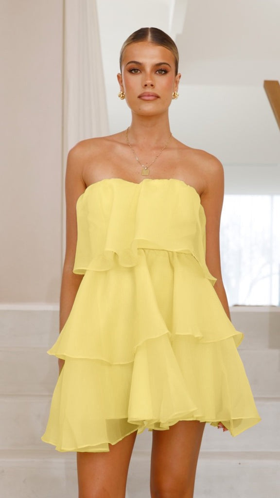 Jenny strapless tiered chiffon ruffle mini dress