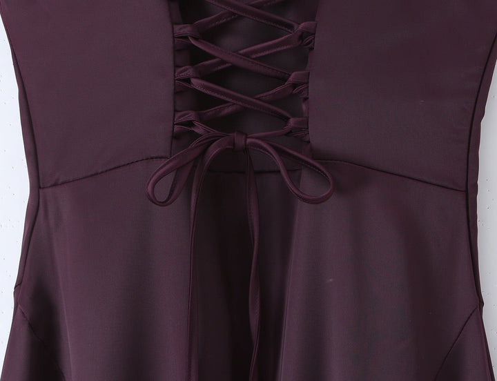 Satin maxi dress with back ties for a fitted waist – HILAY