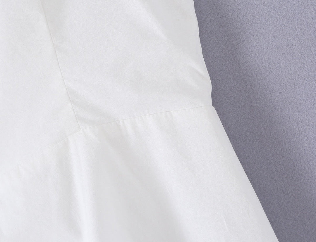 Midi dress with neck ties, an open back, and ruching – LANA