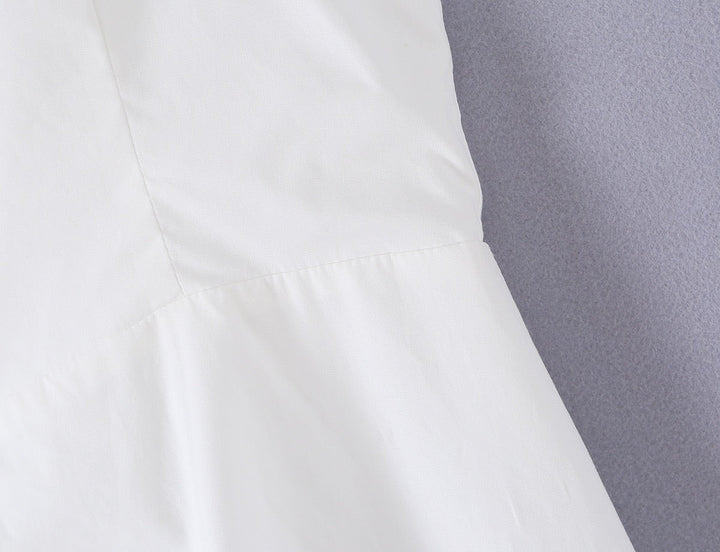 Midi dress with neck ties, an open back, and ruching – LANA