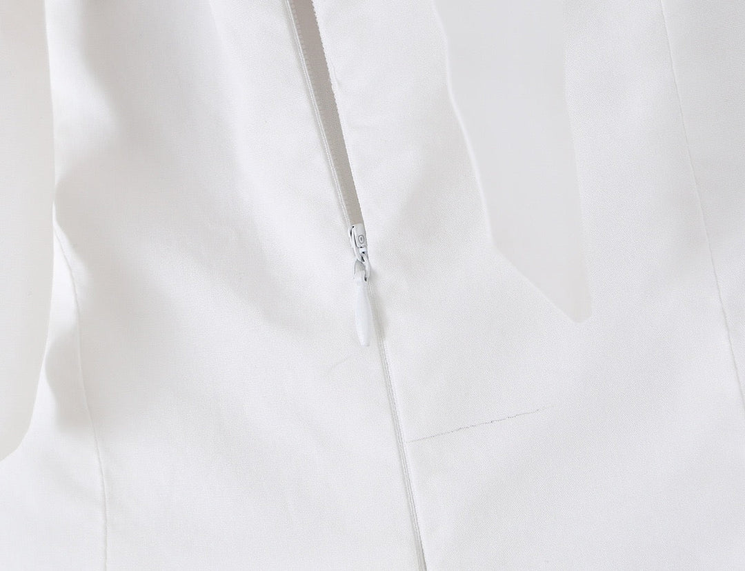 Midi dress with neck ties, an open back, and ruching – LANA