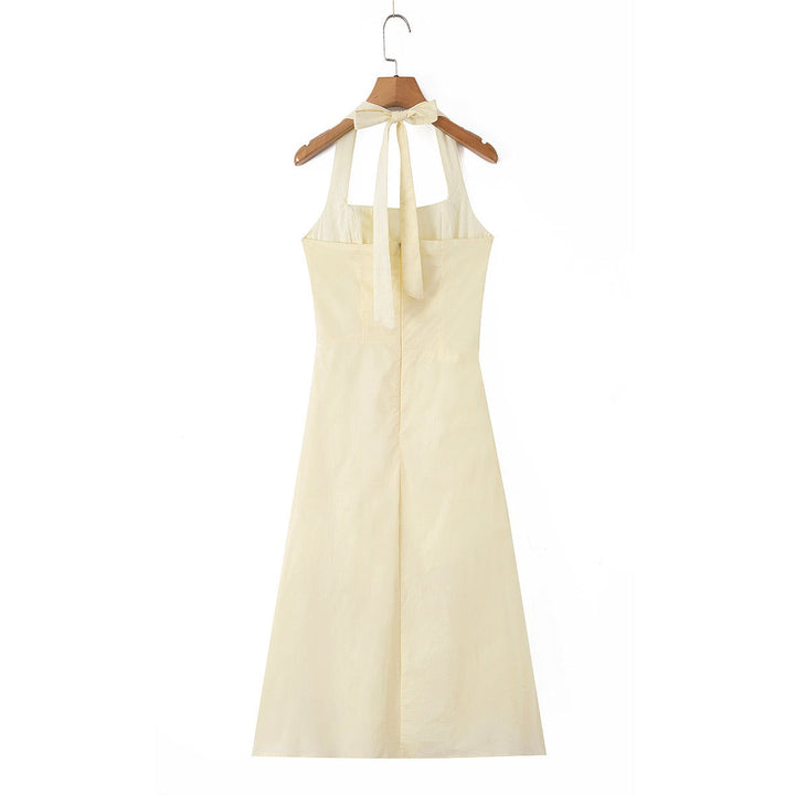 Midi dress with neck ties, an open back, and ruching – LANA