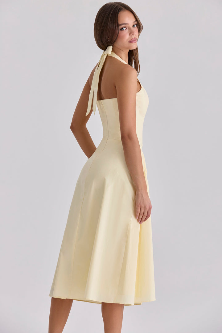 Midi dress with neck ties, an open back, and ruching – LANA