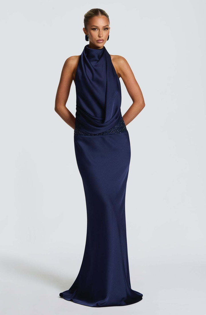 Open-back satin maxi dress with sequin design - G