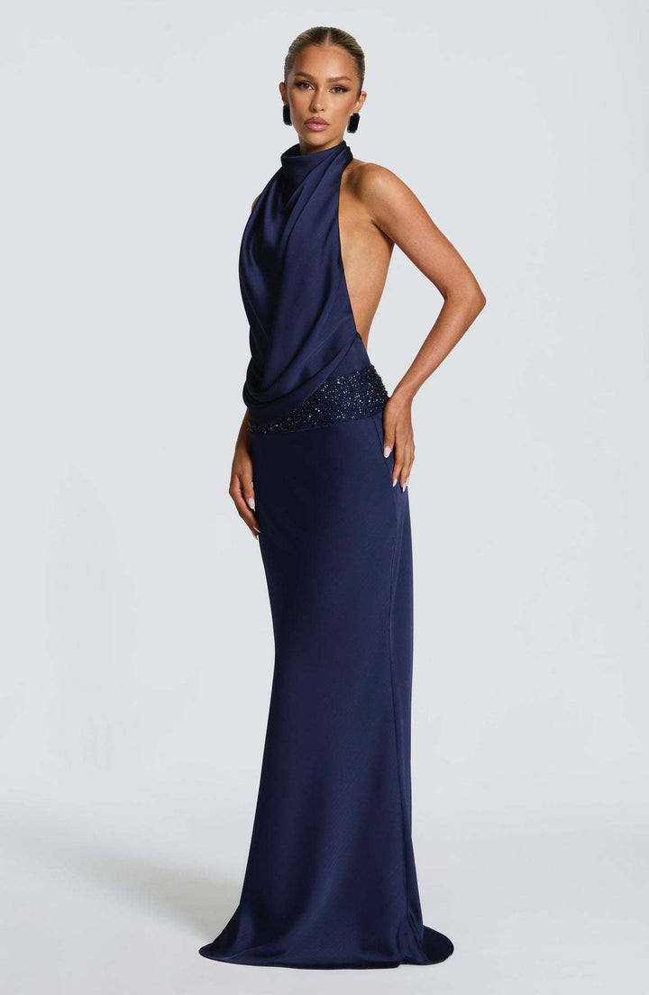 Open-back satin maxi dress with sequin design - G