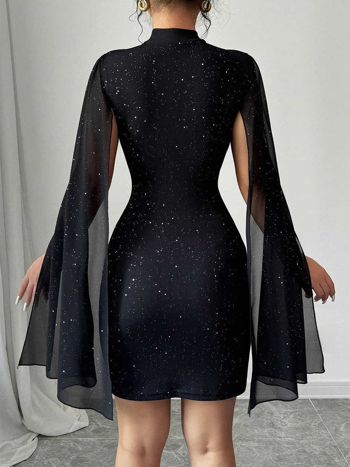 שמלת מיני נצנצים בעיצוב שרוולי שיפון פתוחים - MOYA