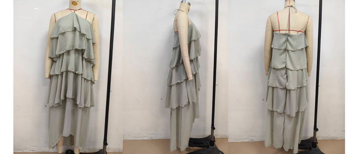 Tiered chiffon ruffle maxi dress with neck ties and an open back – Lily