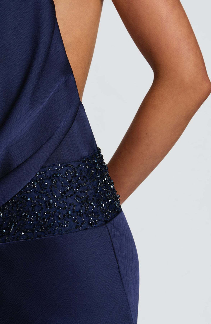 Open-back satin maxi dress with sequin design - G