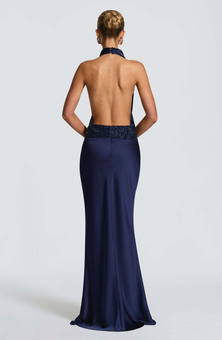 Open-back satin maxi dress with sequin design - G