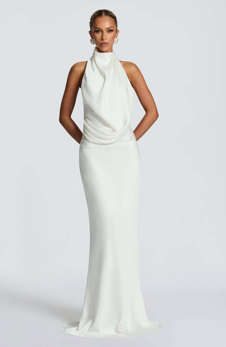 Open-back satin maxi dress with sequin design - G