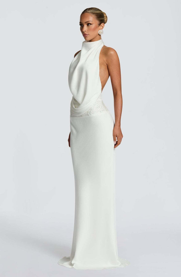 Open-back satin maxi dress with sequin design - G