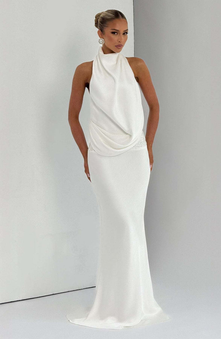 Open-back satin maxi dress with sequin design - G