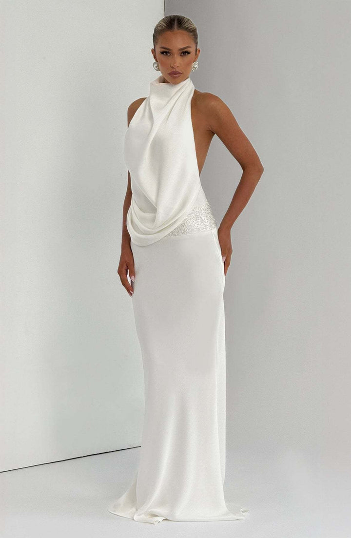Open-back satin maxi dress with sequin design - G