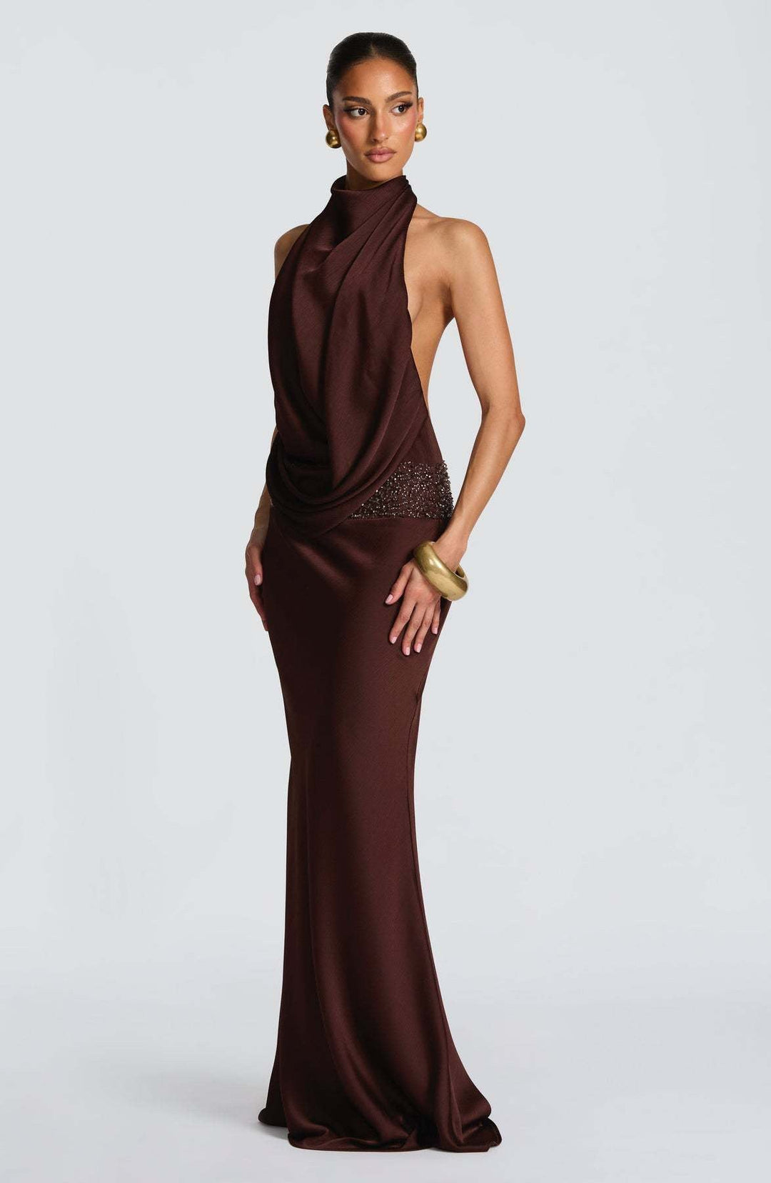 Open-back satin maxi dress with sequin design - G