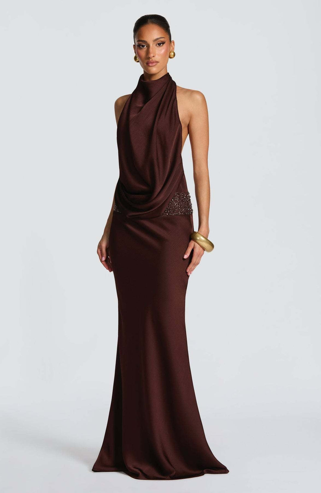 Open-back satin maxi dress with sequin design - G