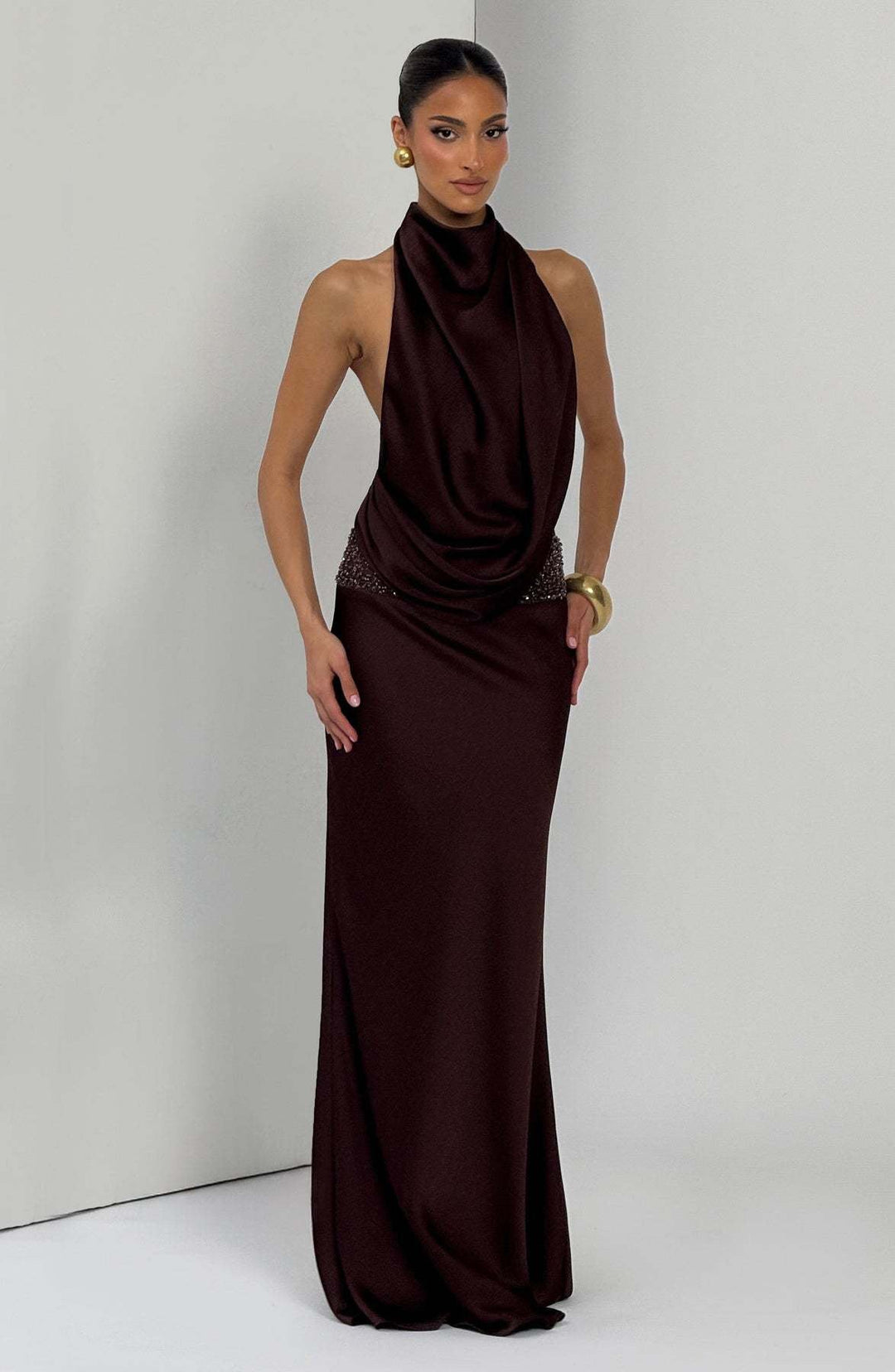 Open-back satin maxi dress with sequin design - G