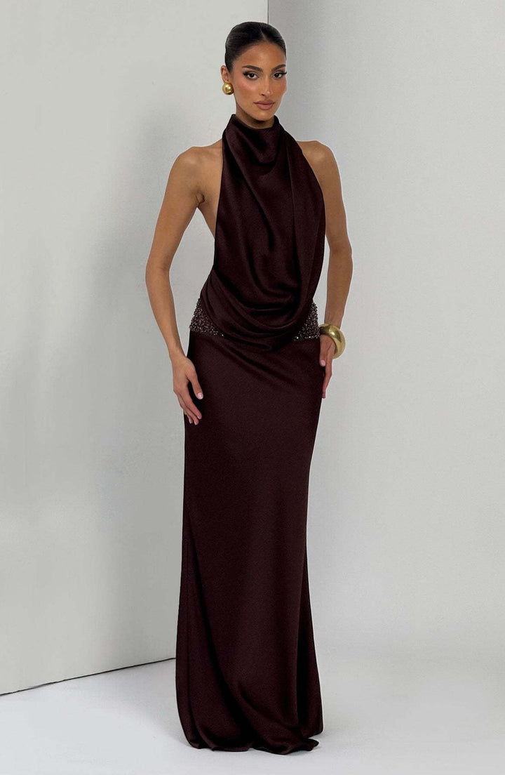 Open-back satin maxi dress with sequin design - G
