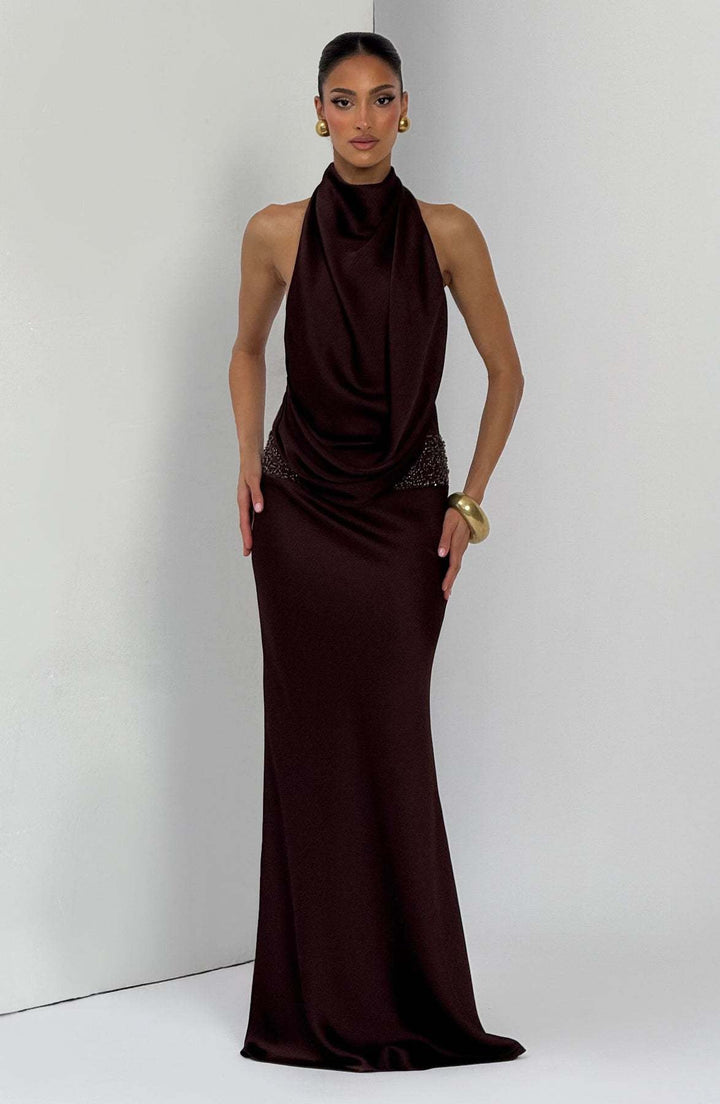 Open-back satin maxi dress with sequin design - G