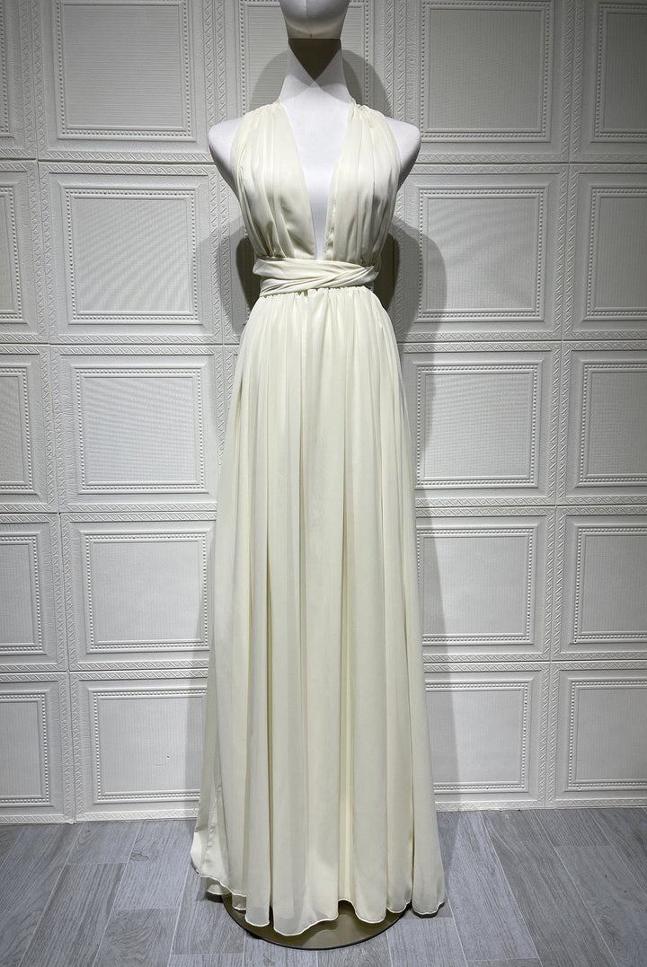 Boho Style Chiffon Maxi Dress with Ties and Slit Design - Emiliana