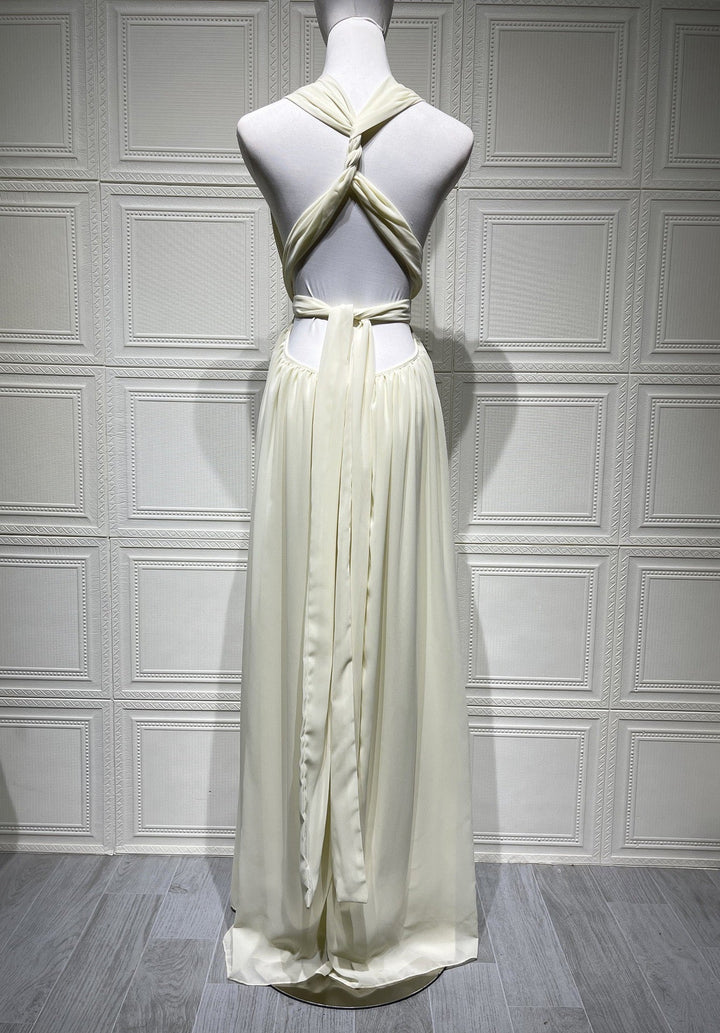 Boho Style Chiffon Maxi Dress with Ties and Slit Design - Emiliana