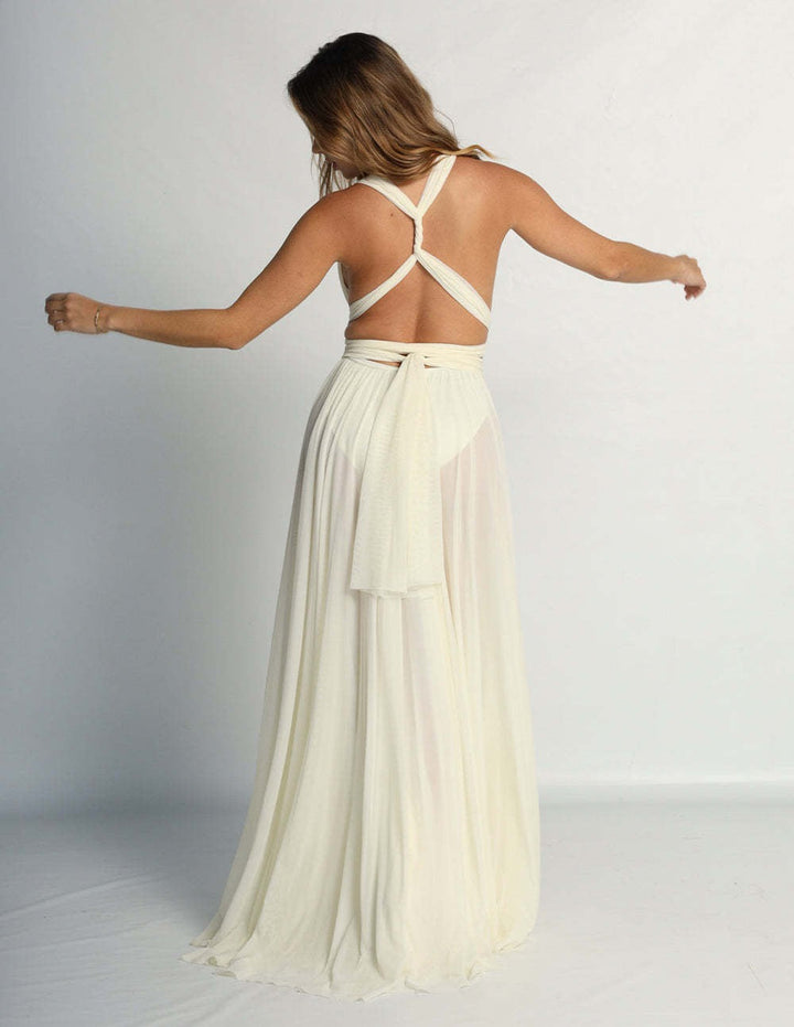 Boho Style Chiffon Maxi Dress with Ties and Slit Design - Emiliana