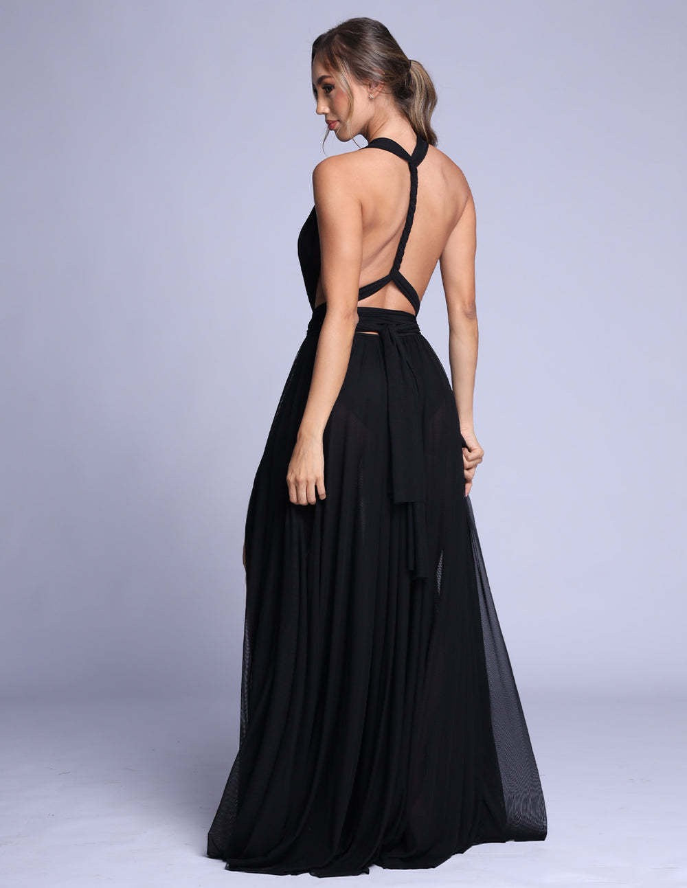 Boho Style Chiffon Maxi Dress with Ties and Slit Design - Emiliana