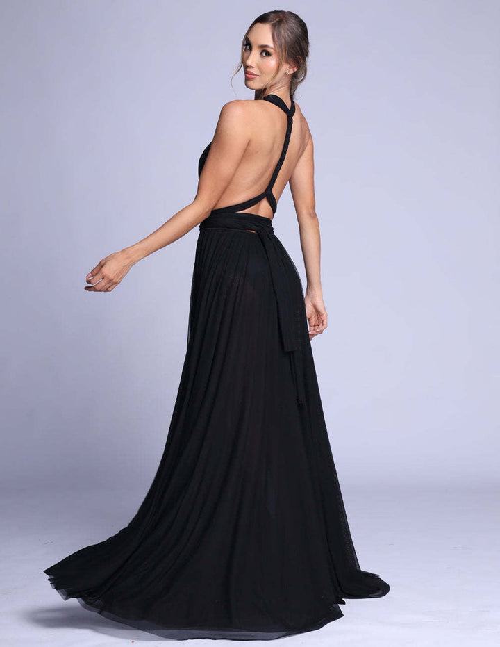 Boho Style Chiffon Maxi Dress with Ties and Slit Design - Emiliana