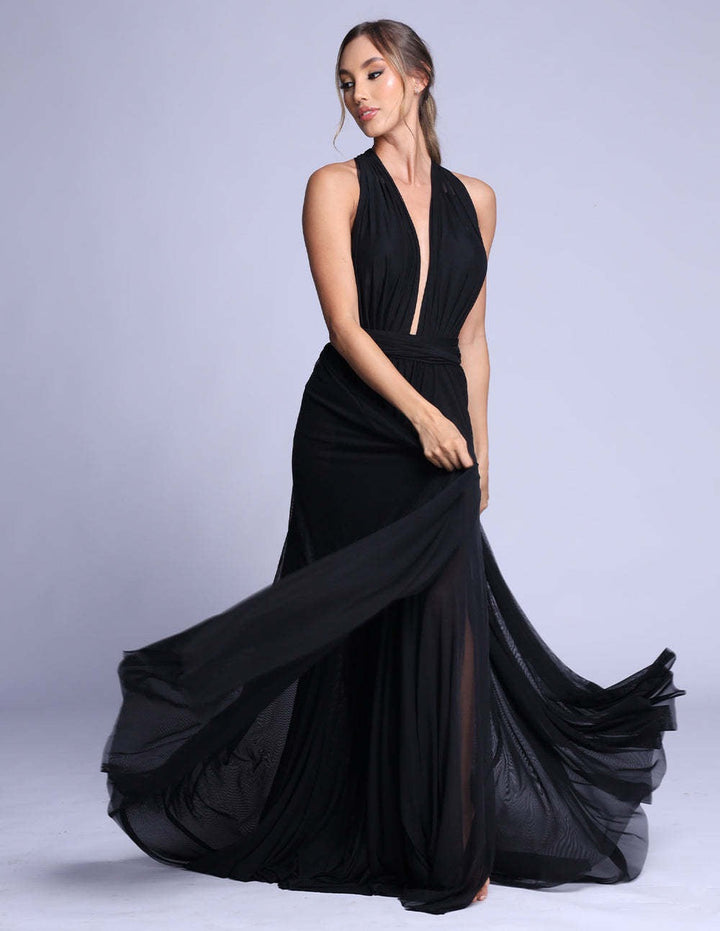 Boho Style Chiffon Maxi Dress with Ties and Slit Design - Emiliana