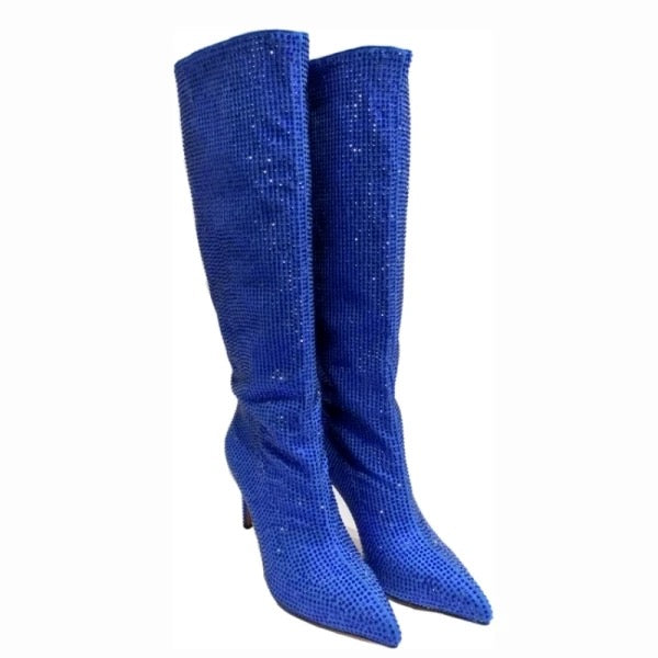 High-heeled pointed-toe boots with glittery rhinestones - Josie