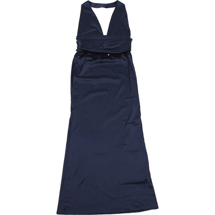 Satin maxi dress with pleats, open back and sequins - EDEN