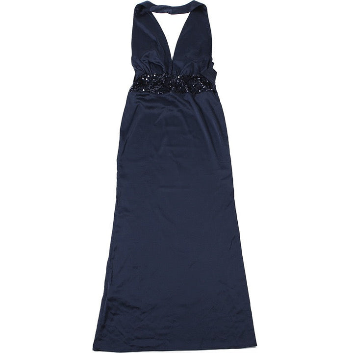 Satin maxi dress with pleats, open back and sequins - EDEN