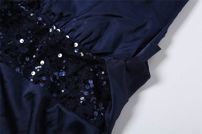 Satin maxi dress with pleats, open back and sequins - EDEN