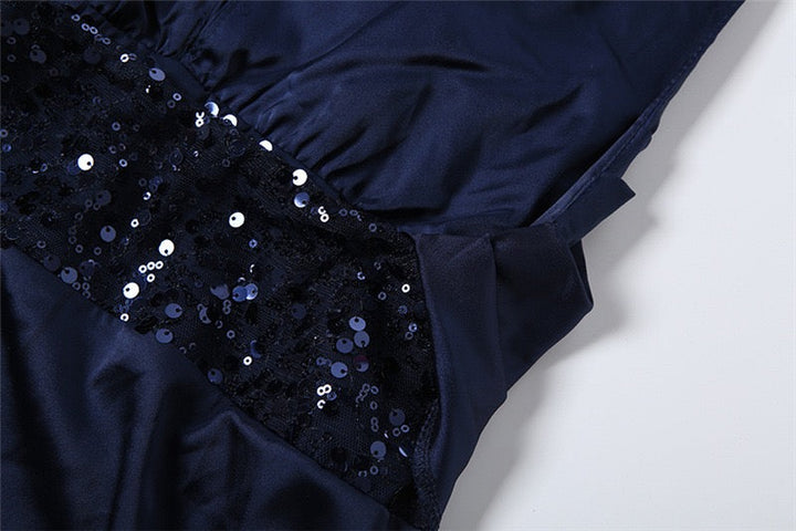 Satin maxi dress with pleats, open back and sequins - EDEN