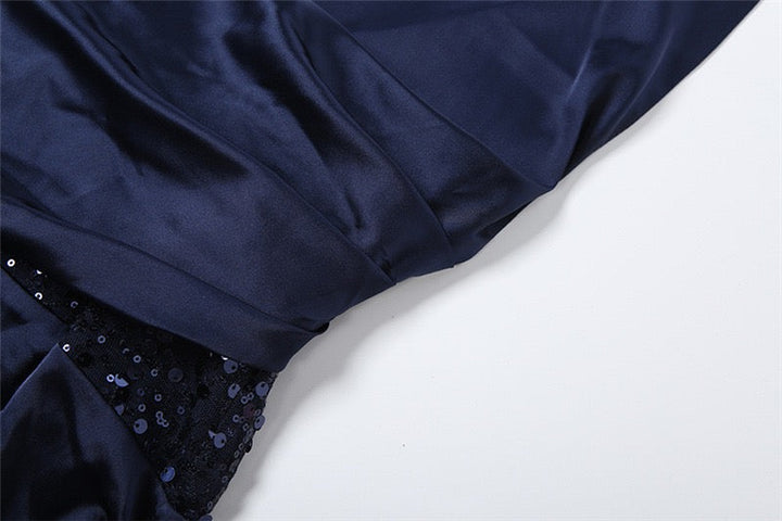 Satin maxi dress with pleats, open back and sequins - EDEN