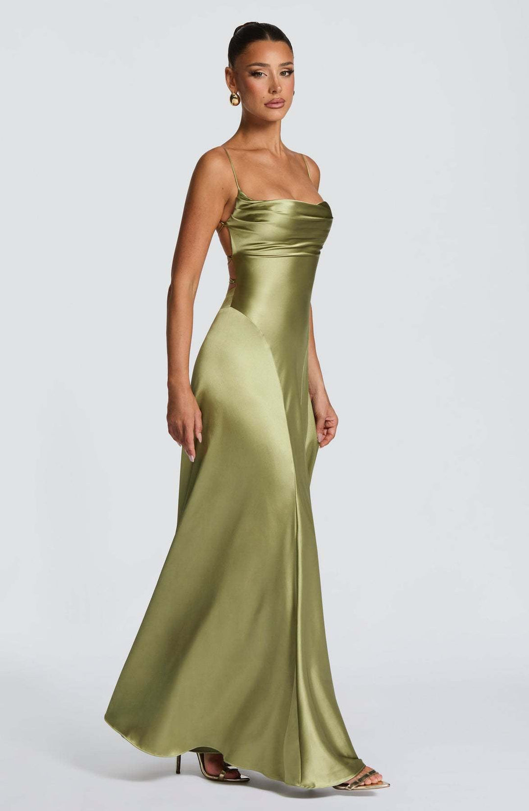 Satin maxi dress with tie back for fastening at the waist - HILIYA