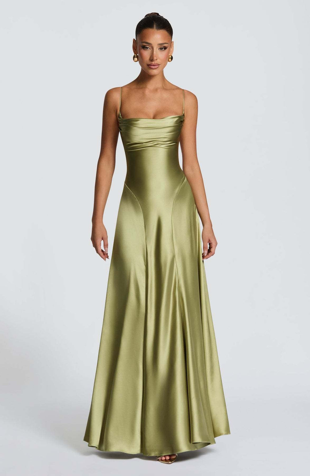 Satin maxi dress with tie back for fastening at the waist - HILIYA