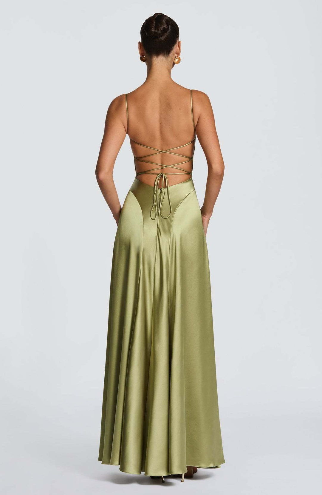 Satin maxi dress with tie back for fastening at the waist - HILIYA