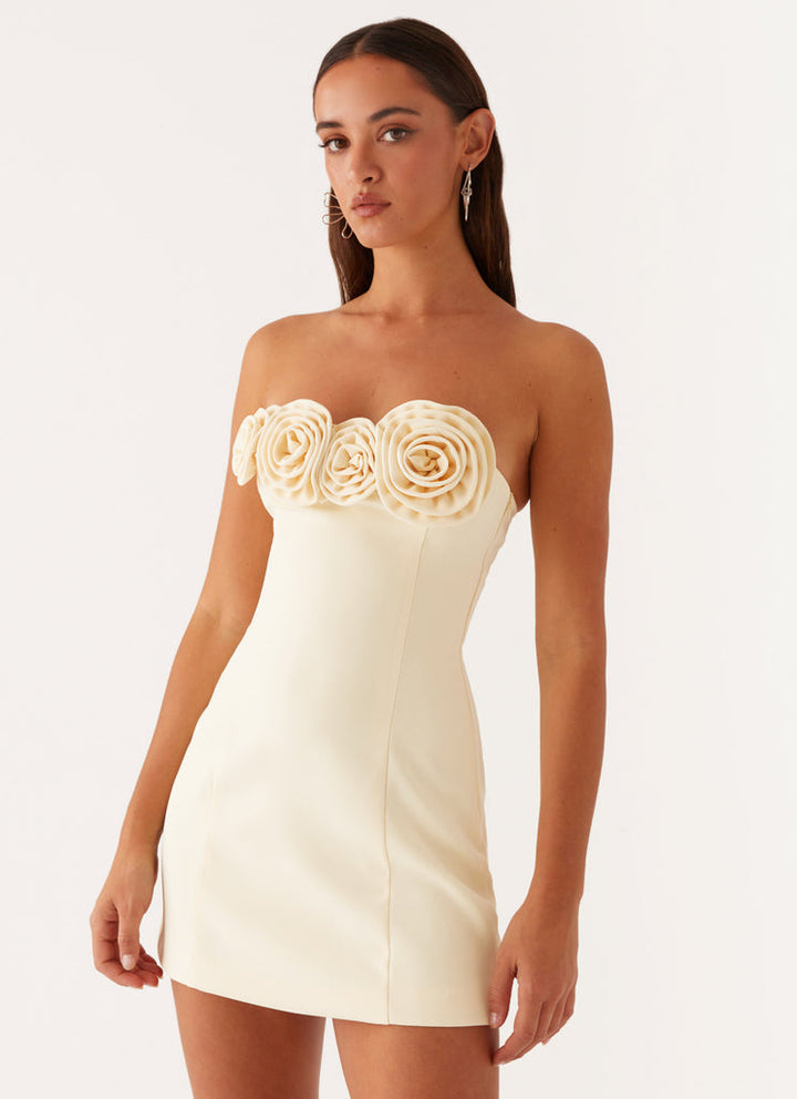 Strapless mini dress with floral appliques - Annika